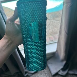 Starbucks Summer 2023 Metallic Chrome Teal Blue Bling Studded 24 oz Tumbler